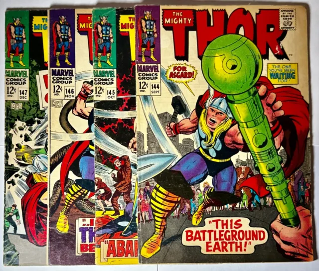 The Mighty Thor 144 145 146 147 Lot of 4 Comic Books Marvel KEY Silverage