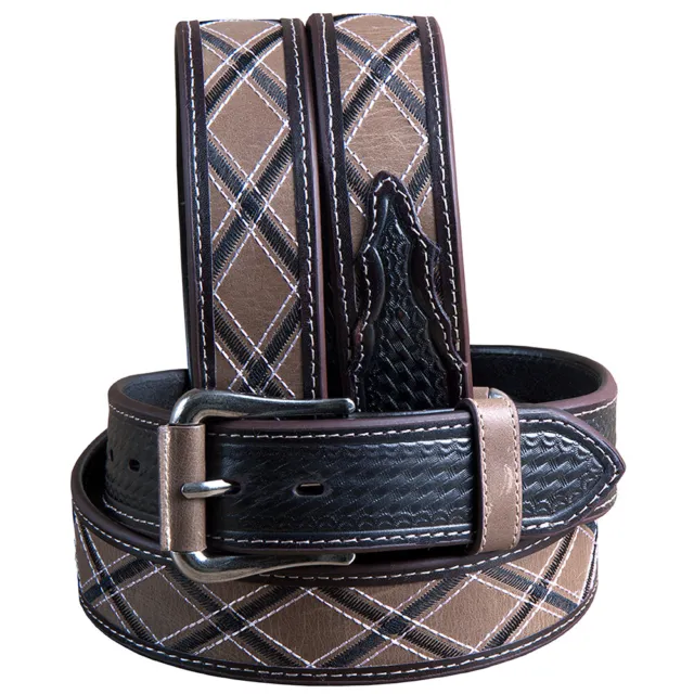 583D 36 Inch 3D Brown Mens Basketweave Western Leather Cowboy Fashion Belt