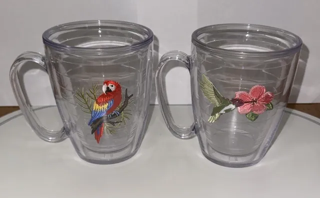 Vintage Tervis Parrot Bird 16 Oz Double Wall Insulated Mug Tumbler Set Of 2