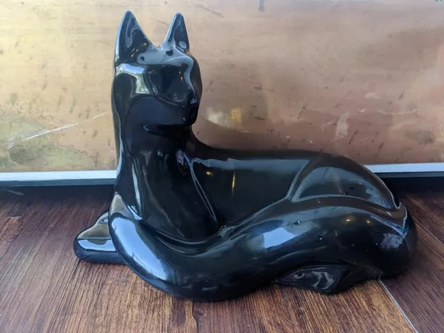 Vintage Haeger Black Ceramic Cat Sculpture Figure MCM Modernist Art Deco large