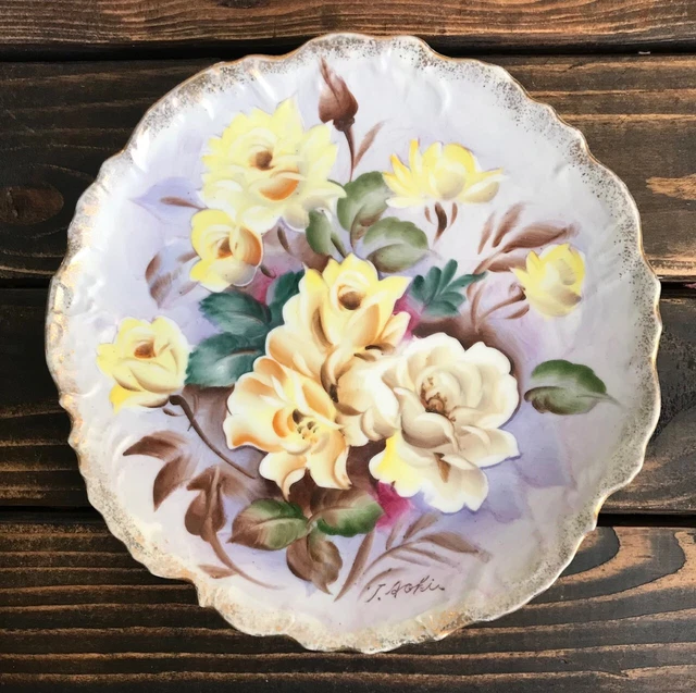 Vintage Ucagco Decorative Floral Wall Plate Signed Hand Painted 8.5" Japan