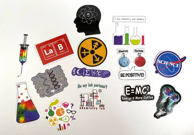 SCIENCE THEMED STICKER Set Decals Decor for Water Bottle Cooler Car ...