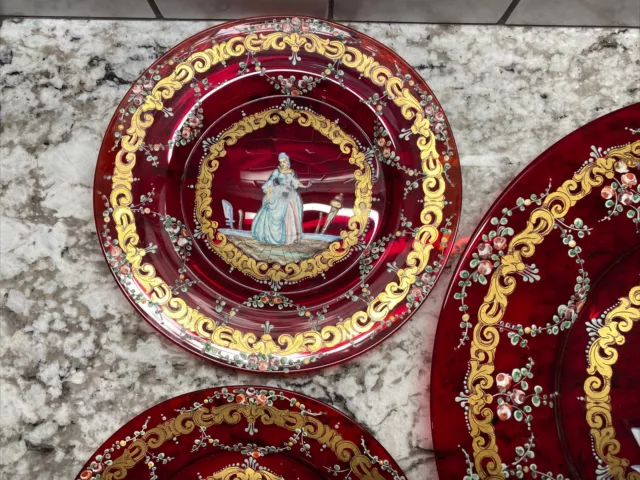 DESSERT SET MOSER SALVIATI VENETIAN RUBY 1 (12.5”) Platter 6 (7.25”) Plates 3