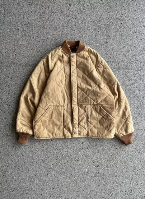 VINTAGE 80S WALLS Rugged Work Jacket Coat Quilt Lined Tan Beige Size ...