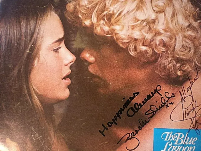Rare Vintage Cast Signed Brooke Shields & Chris Atkins Lobby Card--Blue Lagoon