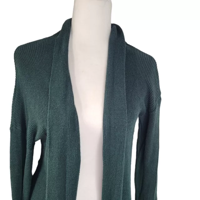 BP Womens Sz S Cardigan Duster Sweater Long Ribbed Knit Open Front Cotton Green 2