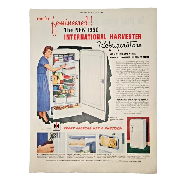 International Harvester Refrigerator Vtg 1950 Original Print Ad Saturday Evening