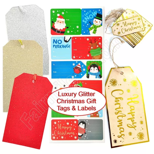 Christmas Luxury Glitter Gift Tags & Sticky Labels Presents Santa Sparkle Name