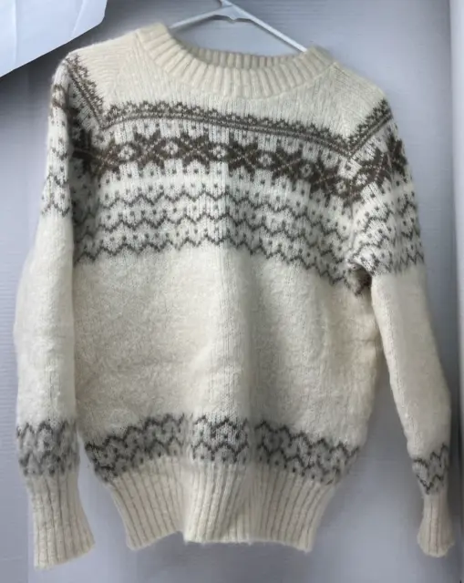Polarknit Of Iceland Men's Sweater Cream white, brown SEE MEASUREMENTS! C7