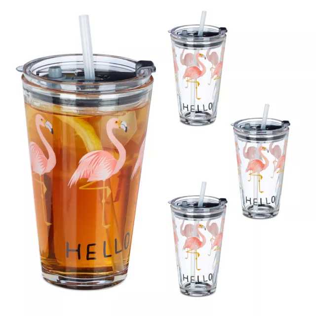 Verre avec paille flamant rose 4 verres avec couvercle et paille Mug Gobelet