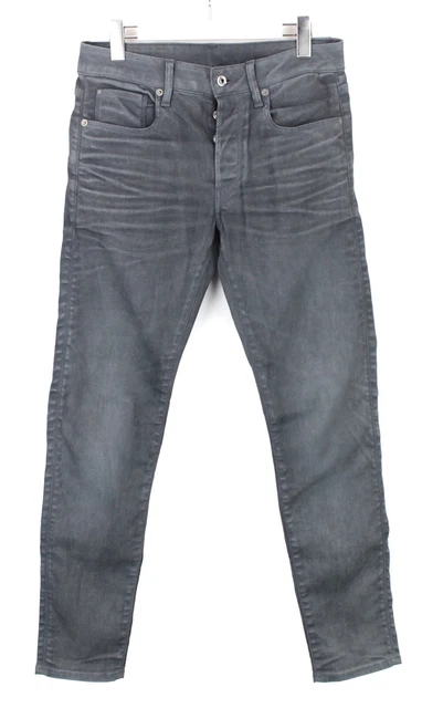 G-Star 3301 Slim Jeans Uomo W30/L32 Grigio Bottoni Baffi Sbiadito Jeans