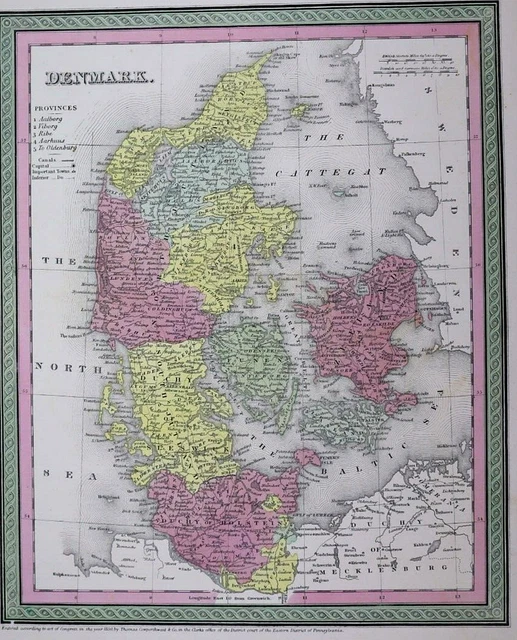 Authentic 1857 Cowperthwait / Mitchell's Atlas Map DENMARK ~ Free S&H ~ Inv#254