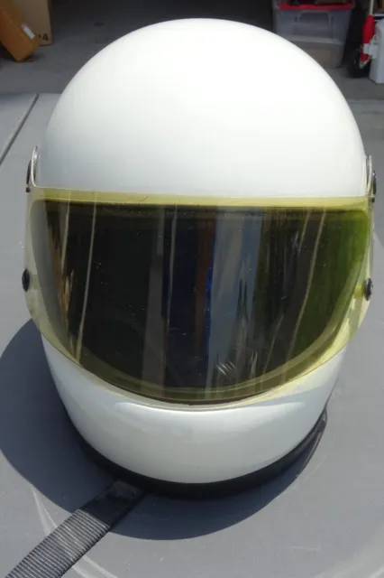 Vintage 1980s White BELL Tour Star Motorcycle Helmet Size 7 3/8 with Bell Visor