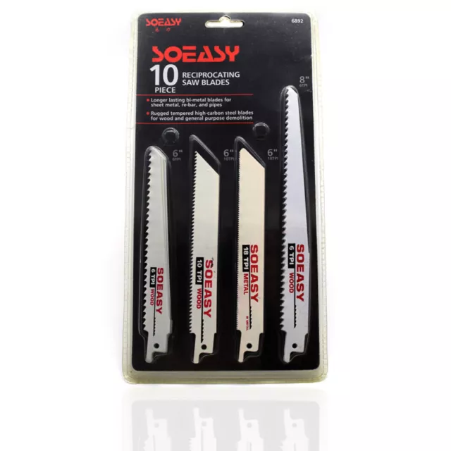 SOEASY 10 Piece Reciprocating Tool Saw Blades High-Carbon Steel For Wood And Met