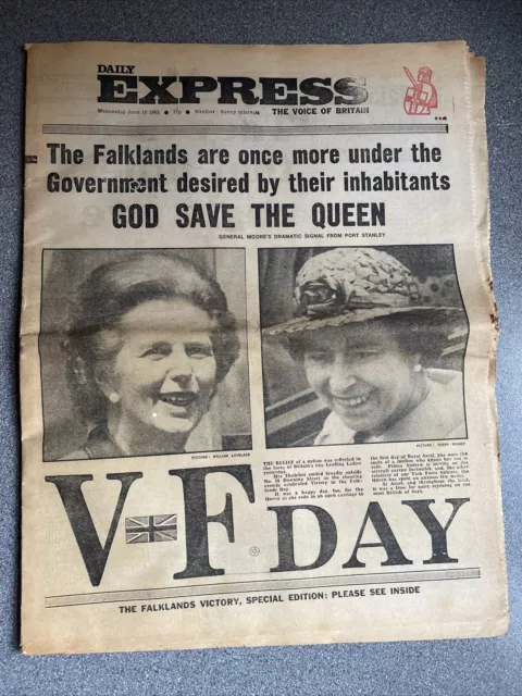 DAILY EXPRESS 16th June 1982 VF DAY Falklands newspaper cuttings