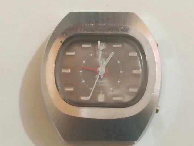 Montre Mécanique Ancienne Sicura - à L'arrêt - Boîtier Acier Argenté Cadran Vert - Occasion