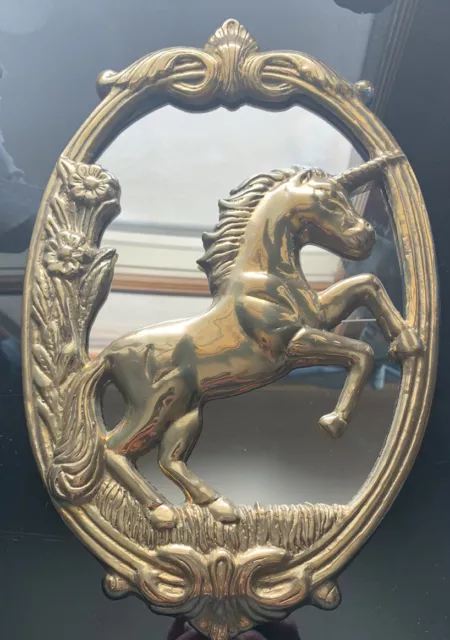 Vintage/Antique, Unique, Ornate Brass Unicorn Wall Mirror -swag-Victorian