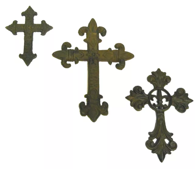 3pc Cast Iron Crosses wall hanging collection decor Gothic medieval Crosset1