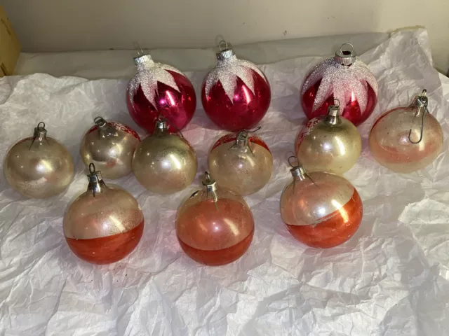 Vintage Shiny Bright GERMAN mix blown Glass Ornaments Indent mica 3