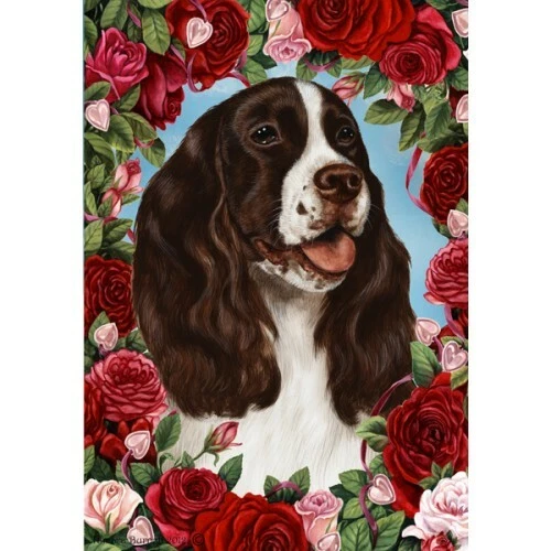 Roses Garden Flag - Liver and White English Springer Spaniel 190311