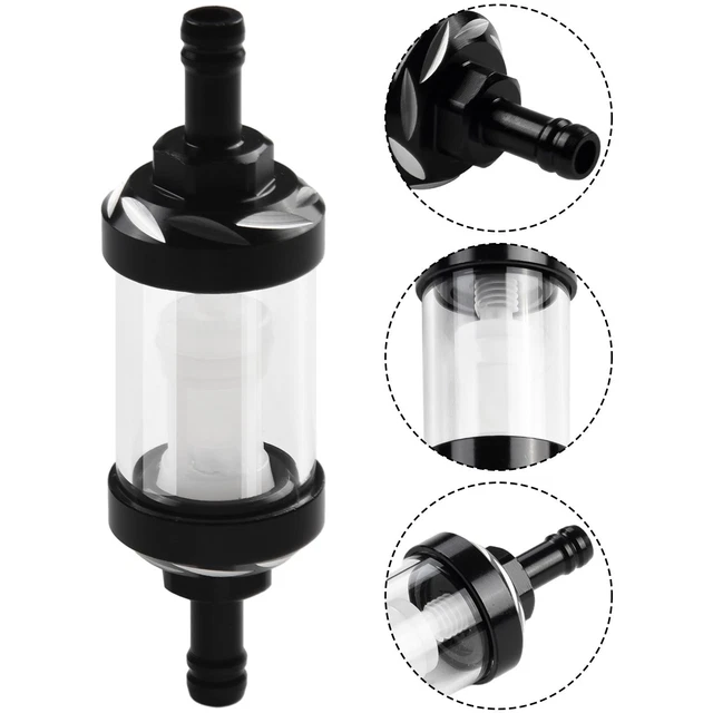 Filtre à Carburant Aluminium Universel 8 Mm Noir - Lavable, Pour Voiture Et Moto