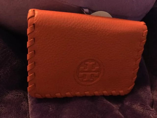 Tory Burch Stitch Pebbled Leather Marion Zip Sml Wallet w/Key Ring NWT + Fr gift