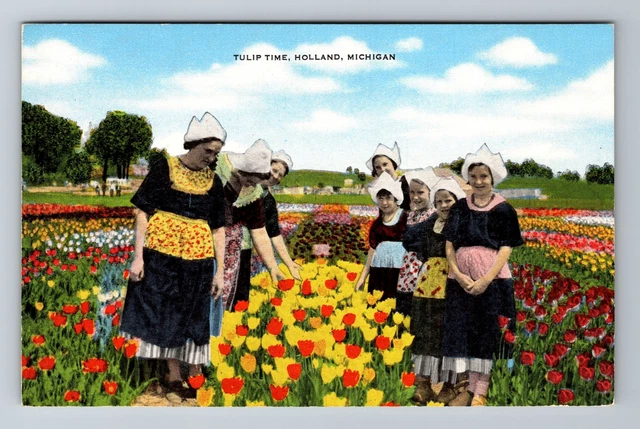 Holland MI-Michigan, People At Tulip Time, Vintage Postcard