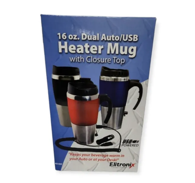Elitronix Heated Insulated Portable 16 oz Travel Mug Stainless Steel