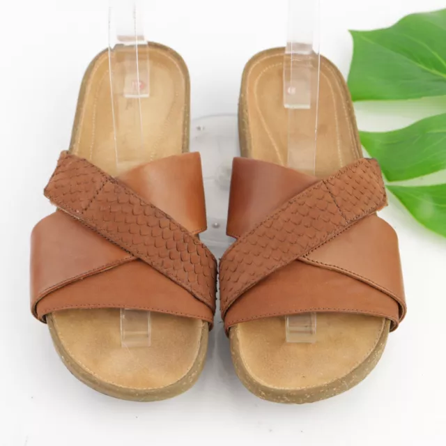 Clarks Women's Sandal Size 9 Slide Flip Flop Brown Leather Cross Straps Casual
