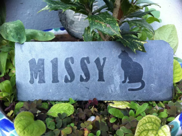 Carved slate Pet memorial garden plaque, marker, dog, cat, personalised paw