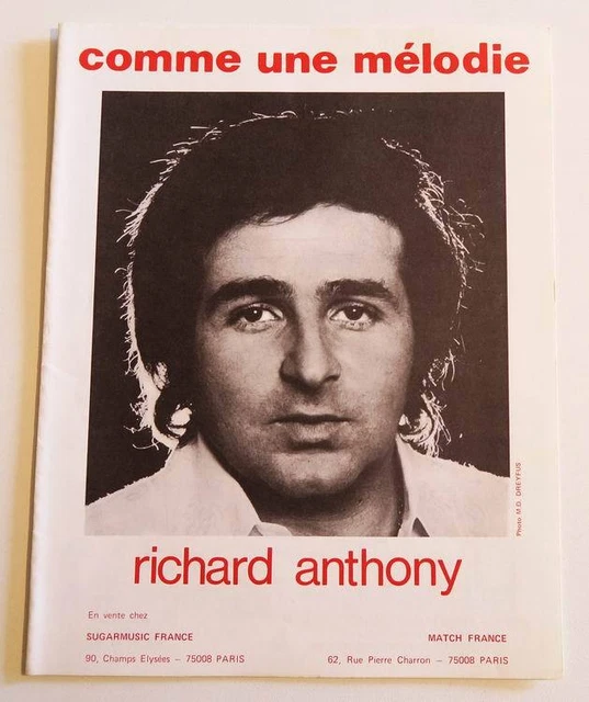 PARTITION SHEET MUSIC RICHARD ANTHONY Comme une Mélodie * 70's Rare
