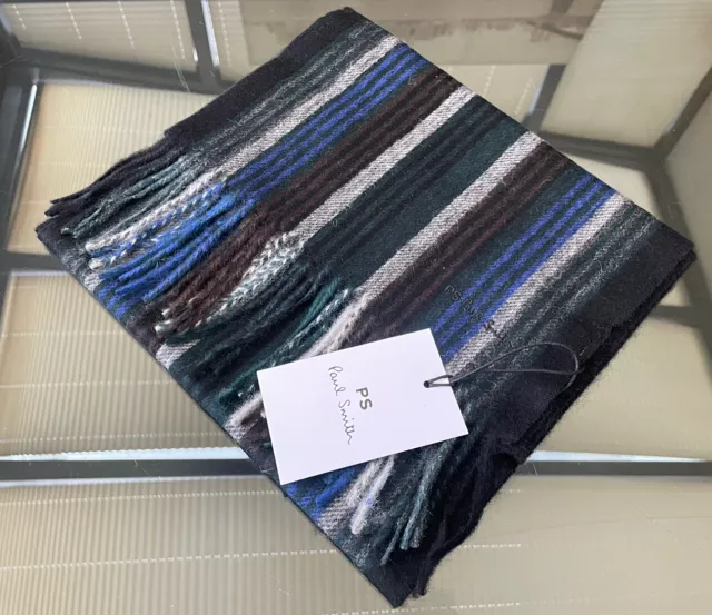 BNWT Paul Smith Signature Stripe Lambswool Scarf Made In UK RRP £140