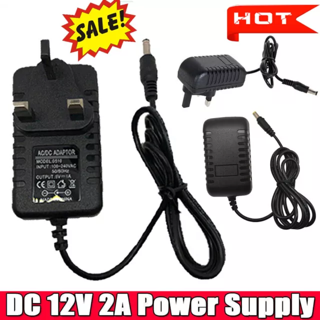 DC 2A 12V Power Supply Adapter Charger Transformer Converter LED Strip UK Plug