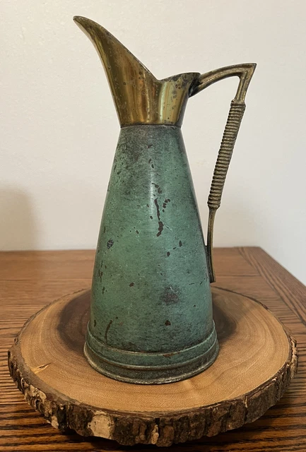 Vintage A.N. Oppenheim Israel  Handmade Verdigris Pitcher 11”Tx 5”