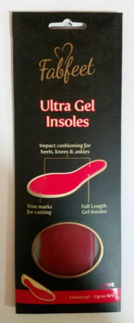 Fabfeet Insoles Ultra Gel - Shoes Feet Pain Reduction Comfort Cushion - 1 Pair