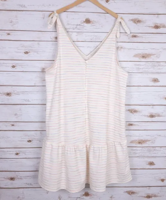 Loft Summer Dress Drop Waist Cream Neon Stripe Tie Shoulder Women XXL