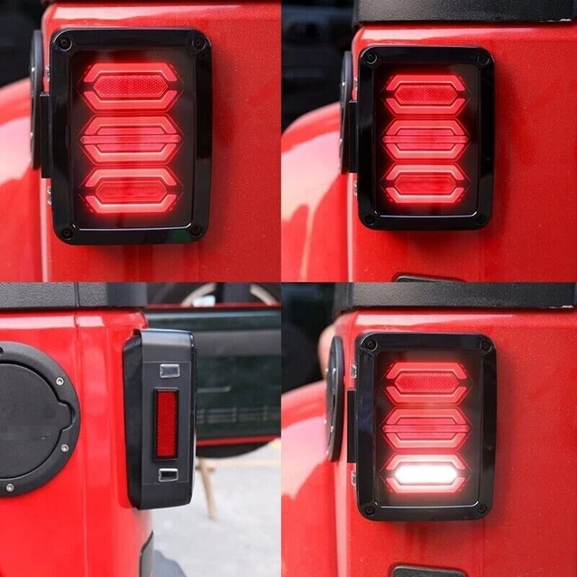 Feux Arrière LED Pour Jeep Wrangler JK 2007-2018 - Version USA - Feux Stop, Clignotants, Feux De Jour, Recul - Étancher IP67 - Aluminium Et PC - 6500K