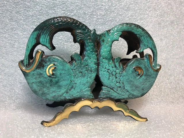 Nautical HAKULI ISRAEL SABRA Enameled Bronze Koi Fish Napkin Letter Mail Holder