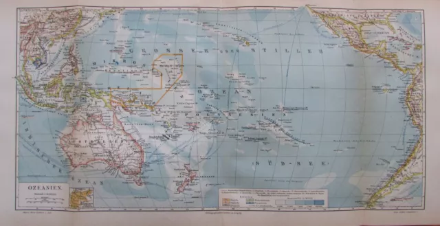 1888 Ozeanien Australien Mikronesien Polynesien alte Landkarte map Lithographie