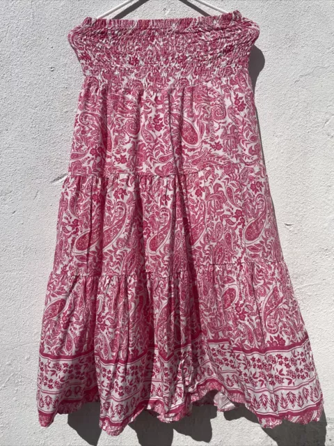 Made In Italy Halter Dress Womens  Medium Pink Floral Smocked Tiered Boho Hippie