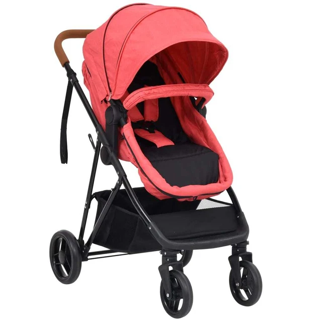 Poussette pour bébé 2-en-1 Rouge et noir Acier