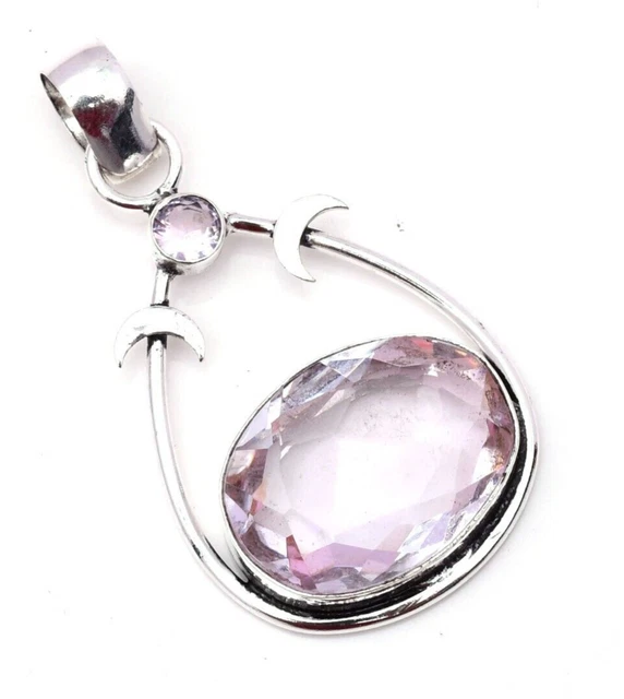 Pendentif Fait Main Argent 925 Avec Kunzite Rose - Bijou Pierre Précieuse, Collier 1.85 Pouces