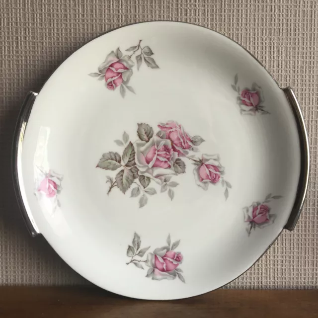 Shabby Ancien Plat de service en porcelaine de Limoges décor fleurs roses&gris 
