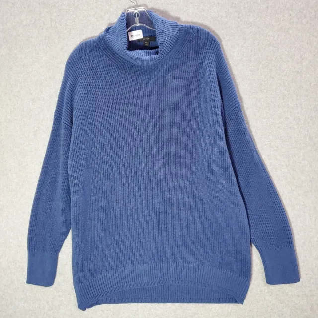 J Crew Women Sweater XL Blue Ribbed Knit Cashmere Blend Long Sleeve Turtleneck