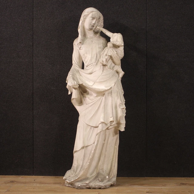 Escultura escayola Virgen con el Nino estatua religiosa estilo antiguo siglo XX