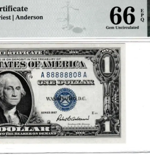 S/N 88888808  $1  Silver Certificate Lucky  Fancy Binary Near Solid Pmg 66