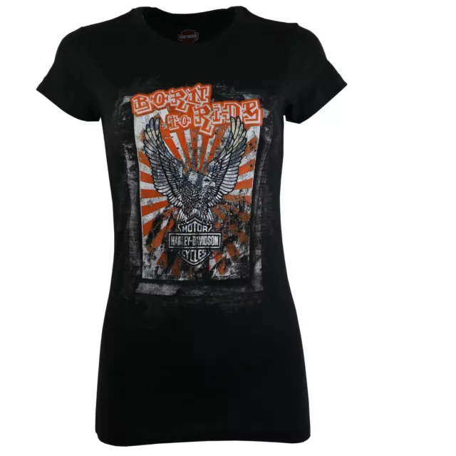 Damen Harley Davidson New Born to Rid Baumwolle Body Fit Tops T-Shirts 113