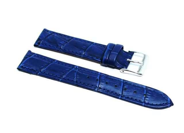 Cinturino orologio vera pelle stampa coccodrillo blu ansa 18mm Lungo XL