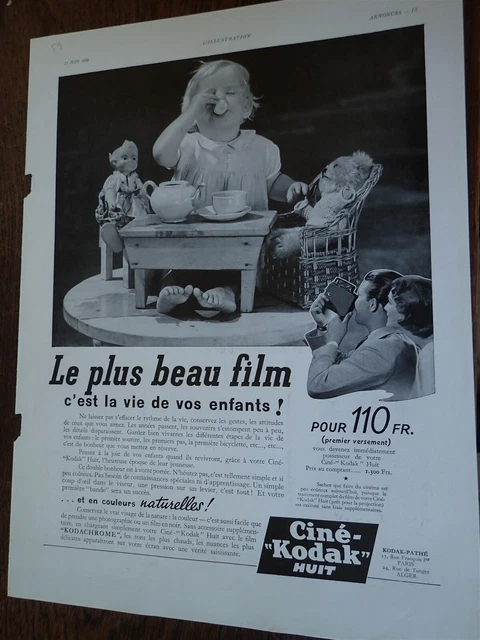 CINE-KODAK HUIT 59+ ZEISS IKON + VENISE LIDO  publicité papier ILLUSTRATION 1938
