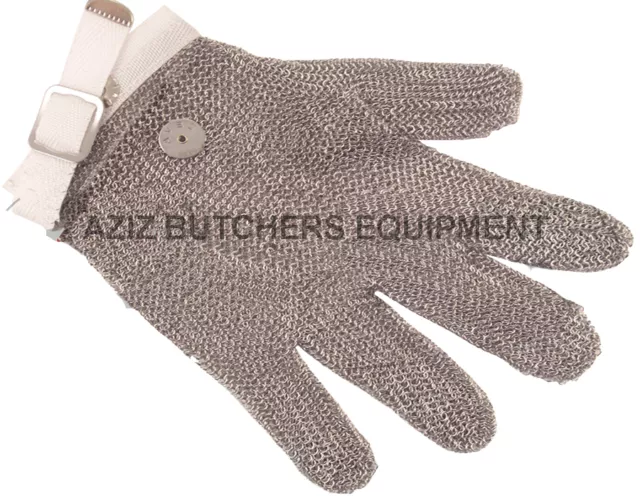 5 Finger Chainmail Protective Glove, Flexible strap, Full Hand Protection, SMALL